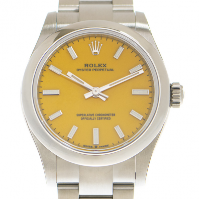 Women's Rolex Oyster Perpetual 31MM Popular Yellow Face Automatic Female Baton Index Luminous SS Watch Replica 277200