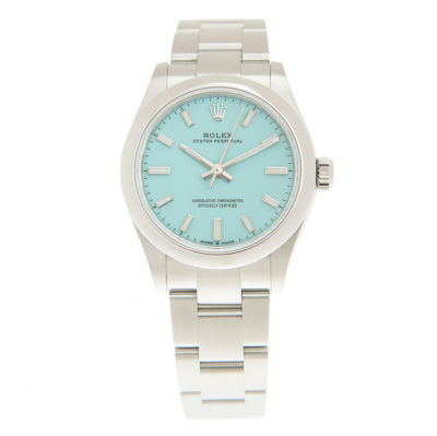 Hot Selling Rolex Oyster Perpetual 31MM Turquoise Blue Dial Women Stainless Stell Baton Markers Luminous Watch 277200