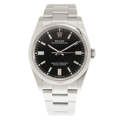 Classic Rolex Oyster Perpetual 36 Black Dial Stick Double Baton Markers Platinum Watch Unisex Luminous Timepiece 126000