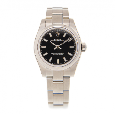 Low Price Rolex Oyster Perpetual 28mm Black Face Stainless Steel Luminous Baton Markers Watch For Ladies Replica 276200
