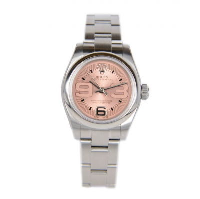 Popular Rolex Oyster Perpetual Oversized Arabic Markers Pink Concentric Circle Dial Female 26MM SS Automatic Watch Replica