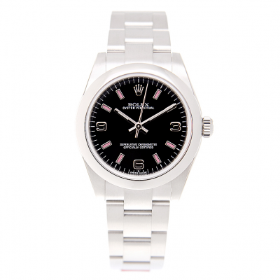 Hot Selling Rolex Oyster Perpetual 31MM Black Face Pink Baton Index Women Stainless Steel Arabic Watch Replica