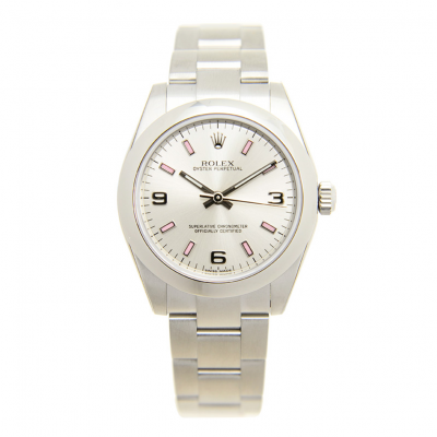 Low Price Rolex Oyster Perpetual 31mm Automatic Female White Gold Pink Stick & Arabic Markers Watch For Sale 