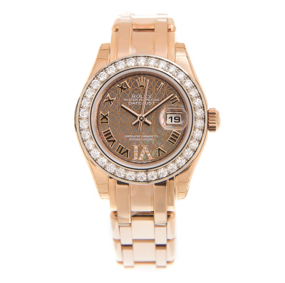 Best Price Rolex Datejust 29MM Flower Pattern Brown Dial Diamonds Bezel Rose Gold Automatic Watch For Ladies 