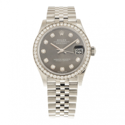 High Quality Rolex Datejust Dark Gray Dial Diamond-set Bezel/Index Women Stainless Stell 31MM Watch Replica 278384RBR