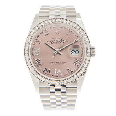 Best Quality Rolex Datejust Diamonds Bezel Roman Index Female Pink Dial Stainless Steel Jubilee Watch 126284RBR Replica