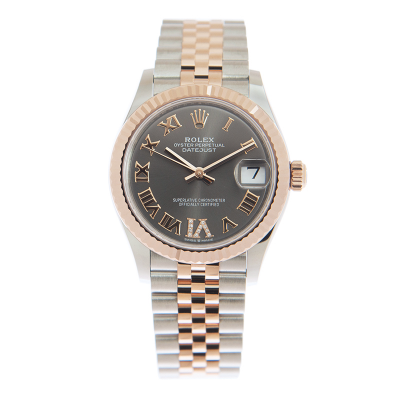 Hot Selling Rolex Female Datejust 31MM Grey Face Diamonds-set Roman Markers Rose Gold Fluted Bezel Two-tone Jubilee Watch