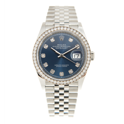 Best Selling Rolex Datejust 36MM Bright Blue Face Diamonds Index & Bezel Unisex Jubilee Stainless Steel Watch 126284RBR