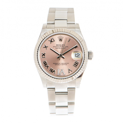 Luxury Rolex Datejust 31 Pink Dial Diamonds Roman Index Women Fluted Bezel Silver Oyster Steel Automatic Watch 278274