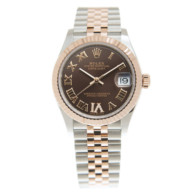 Classic Rolex Datejust 31 Chocolate Dial Diamonds Set Roman Markers Rose Gold Fluted Bezel Jubilee Two-tone Lady Watch 278271