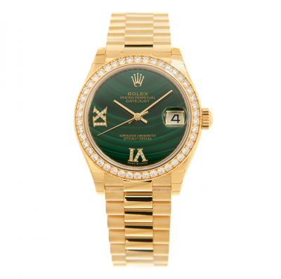 Luxury Rolex Datejust 31MM Green Dial Diamonds Design Roman Index Bezel President Automatic Yellow Gold Watch For Ladies