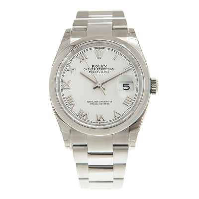 Unisex Simple Design Rolex Datejust White Dial Roman Markers Oyster Bracelet 36MM White Gold Faux Watch 126200