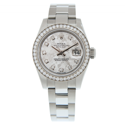 Women's Fashion Rolex Datejust 26 Diamonds Motif Bezel & Markers Silver Watercolor Painting Dial White Gold Watch