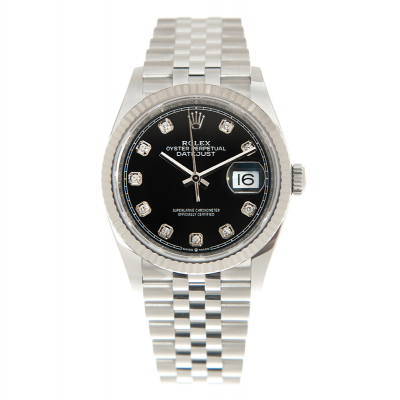 2021 New Rolex Datejust 36MM Black Dial Fluted Bezel Women Diamonds Markers Stainless Steel Jubilee Watch 126234