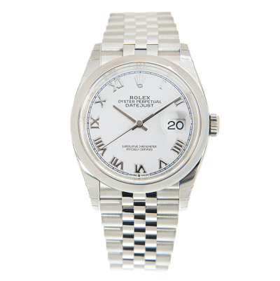 Good Quality Rolex Datejust 36 Unisex Roman Index White Dial Stainless Steel Jubilee Bracelet Watch Replica 126200
