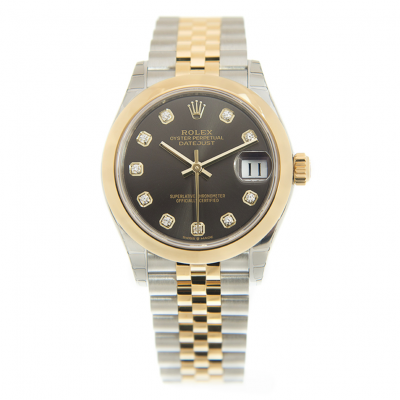 Best Rolex Datejust Dark Grey Dial Diamonds Markers Yellow Gold Domed Bezel Two-tone Jubilee Watch For Ladies 278243
