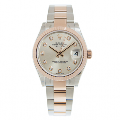 Classic Design Rolex Datejust 31 Rose Gold Fluted Bezel Two-tone Oyster Bracelet Female Automatic Diamonds Index Watch 278271