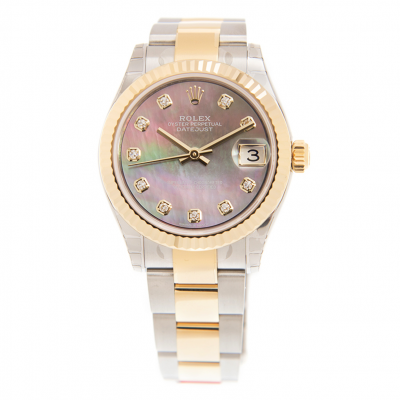 Fashion Rolex Datejust Yellow Gold Plated Fluted Bezel Muilicolor MOP Dial Two-tone Oyster Diamonds Watch 31MM Replica