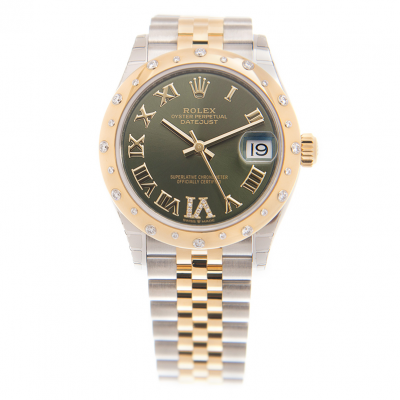 Cheapest Rolex Datejust 24 Diamonds Bezel Roman Markers Women Olive Green Dial Two-tone Watch 278343RBR Yellow Gold