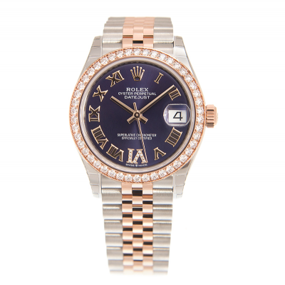 Best Selling Rolex Datejust 28MM Diamonds Bezel Female Aubergine Dial Jubilee Watch Rose Gold 278381RBR Replica