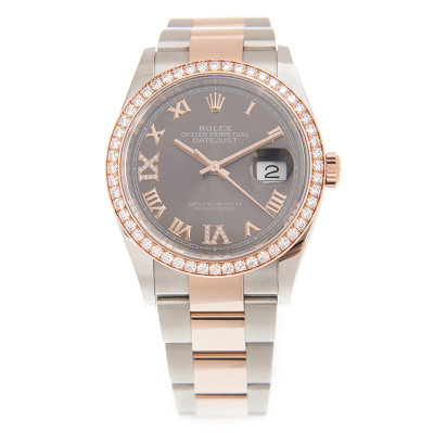 Rolex Unisex Datejust 36mm Luxury Slate Dial Roman Markers Rose Gold & Oyster Steel Diamonds Watch 126281RBR Replica