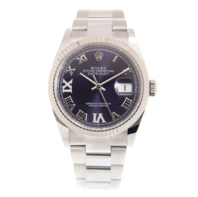 High End Rolex Datejust 36MM Aubergine Dial Diamonds Set Index Unisex White Gold Fake 126234 Automatic Watch