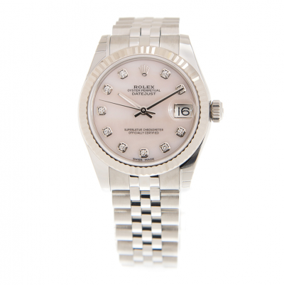 Sweet Style Rolex Datejust Women Pink Dial Fluted Bezel 31MM White Gold Jubilee Diamonds Watch Replica