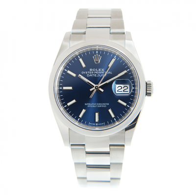 Replica Rolex Datejust 36 Bright Blue Face Oyster Bracelet Unisex Domed Bezel Automatic White Gold Watch 126200