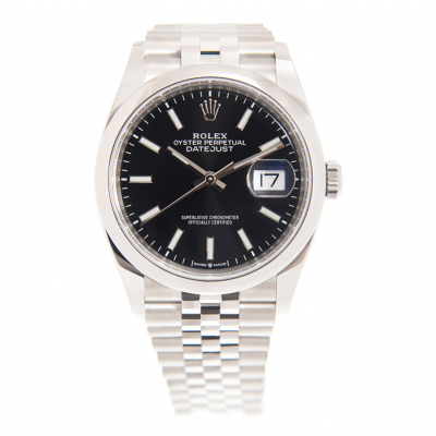 Good Quality Rolex Daejsut Unisex 36MM Bright Black Dial Baton Markers Stainless Steel Jubilee Watch 126200