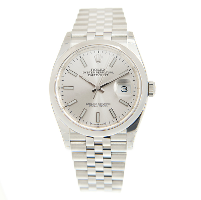 Simple Rolex Datejust 36 Domed Bezel Jubilee Bracelet Luminous Baton Markers Unisex White Gold Fake Automatic Watch 126200