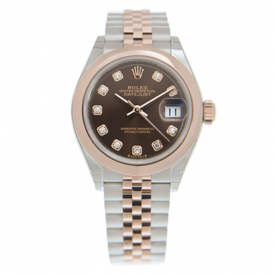 Low Price Rolex Datejust Chocolate Face Diamonds Index Rose Gold Domed Bezel Women Two-tone Jubilee 28MM Automatic Watch 279161