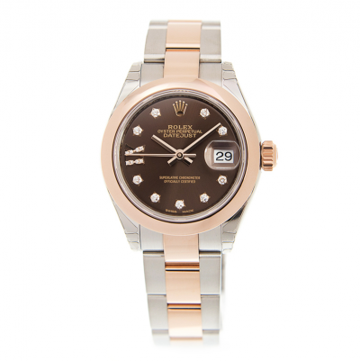 Celebrity Same Rolex Lady Datejust Diamonds & Roman Motif Markers Browm Dial Two-tone Oyster Bracelet 28MM Watch Rose Gold 279161
